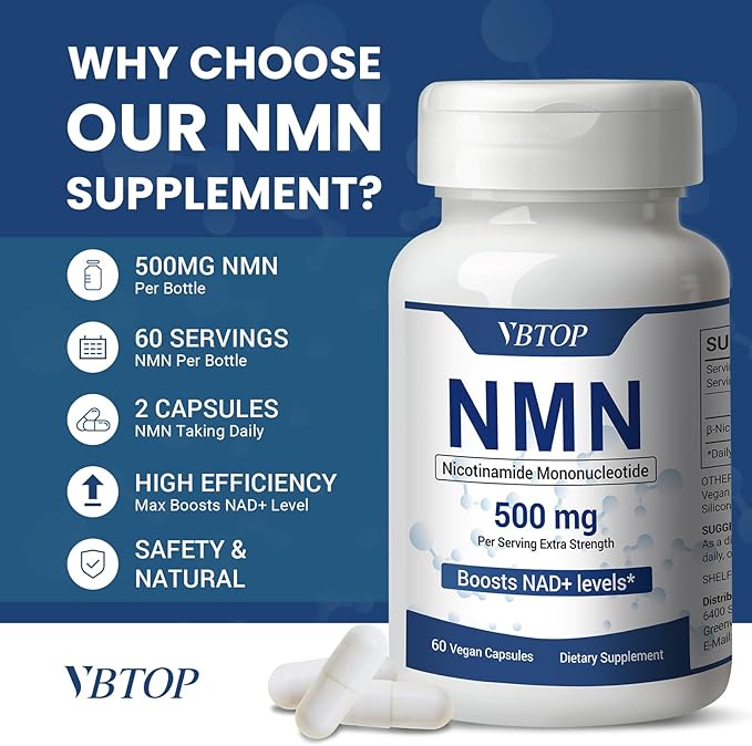 2 Bottles NMN 500mg Supplement Easily Absorbed Nicotinamide Mononucleotide form,a Precursor and NR Supplement Alternative that Supports Healthy Aging and Energy Metabolism | Non-GMO,120 vegan Capsules