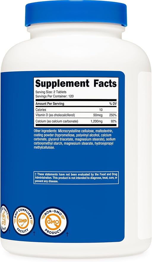 Nutricost Calcium with Vitamin D, 240 Tablets - Calcium (1200mg) Vitamin D (50mcg) Per Serving - Non-GMO, Gluten Free