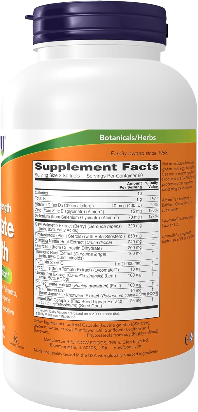 NOW Foods Supplements, Prostate Health, Clinical Strength Saw Palmetto, Beta-Sitosterol & Lycopene, 180 Softgels,(Pack of 2)