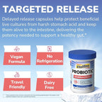 Vitalibre Probiotic for Women and Men, 50 Billion CFU, 25 Diverse Strains Plus Prebiotics, for Digestive Health & Immune Support, Delayed Release, No Refrigeration Needed, 60 Veggie Capsules