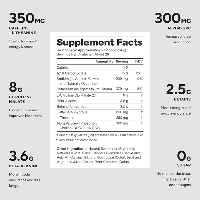 LEGION Pulse Pre Workout - All Natural Nitric Oxide Preworkout Drink to Boost Energy, Creatine Free, Naturally Sweetened, Beta Alanine, Citrulline, Alpha GPC (Rainbow Sherbet)