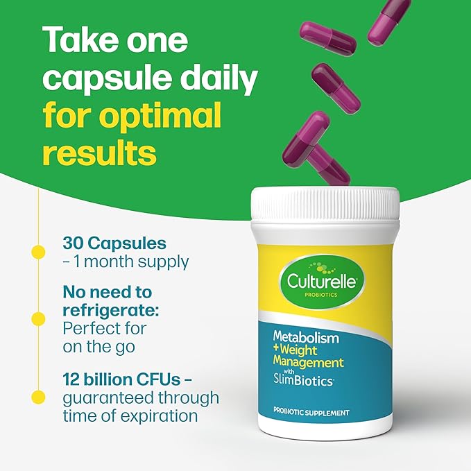 Culturelle Metabolism + Weight Management with SlimBiotics® Probiotic Capsules – 30 Count – Helps Safely Manage Weight - Promotes Healthy Metabolism and Physical & Mental Energy