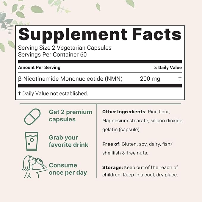 Micro Ingredients NMN 200mg Per Serving | 120 Veggie Capsules – 60 Servings | Easily Absorbed Nicotinamide Mononucleotide Form | NAD+ Precursor & NR Supplement Alternative | Non-GMO, Vegan