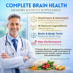 Brain Supplements for Memory & Focus - Nootropic Brain Health - Cognitive Performance, Clarity, Energy, Mental Vigor, Shilajit - Alpha Choline, Lion's Mane, Bacopa, 18 Premium Ingredients