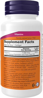 NOW Foods Supplements, Vitamin A (Fish Liver Oil) 25,000 IU, Essential Nutrition, 250 Softgels (Pack of 2)