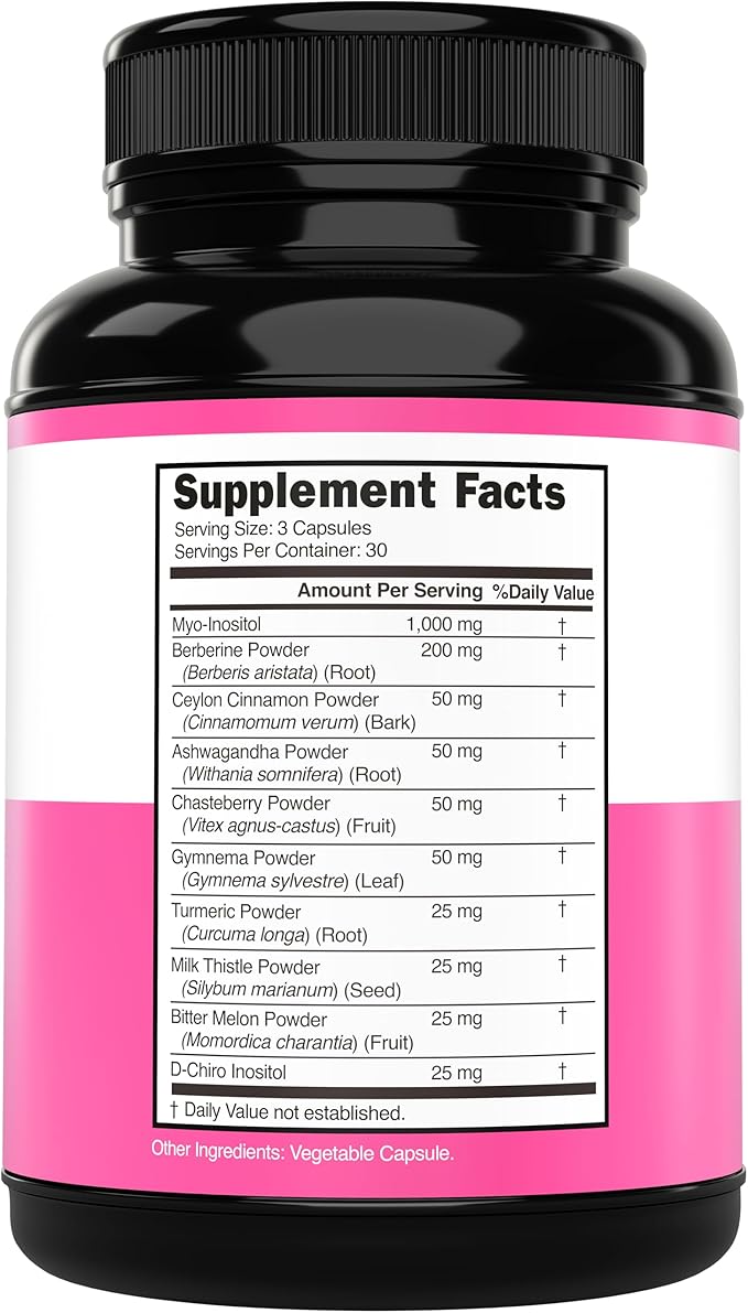 Myo-Inositol & D-Chiro Inositol Supplement For Women (90 Capsules, 40:1 Ratio Myo Inositol) Hormone Balance for Women - 10 in 1 Formula - Third Party Tested, Vegan Safe & USA Made - (90 Count)