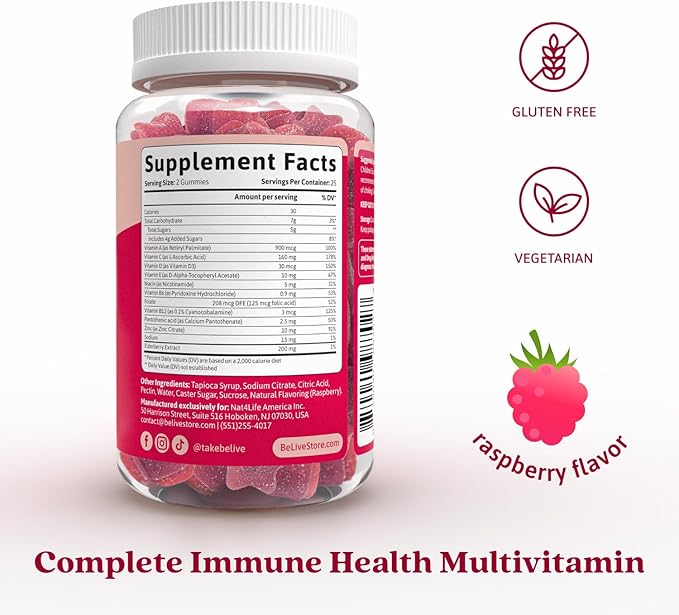 BeLive Elderberry Gummies with Zinc and Vitamin C - Immune Support Supplement with Vitamin D, A, E, B12 - Gummies for Healthy Bones & Teeth, Vegan, Keto & Non-GMO - Raspberry Flavor | 3-Pack