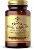 Solgar Ester-C Plus 500 mg Vitamin C (Ascorbate Complex) - 50 Vegetable Capsules - Gentle & Non Acidic - Antioxidant & Immune Support - Non GMO, Vegan, Gluten Free, Kosher - 50 Servings