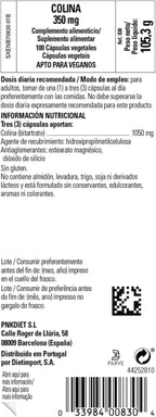 Solgar Choline 350 mg, 100 Vegetable Capsules - Supports Healthy Brain & Cellular Function - Vegan, Gluten Free, Dairy Free, Kosher - 100 Servings,(Pack of 2)