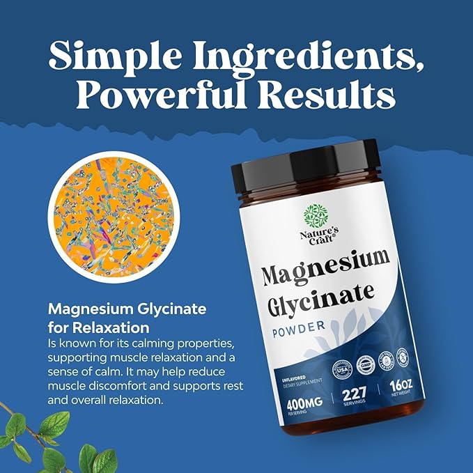 Potent Magnesium Glycinate Powder 400mg - Calm Magnesium Powder Bulk for Muscle Relax, Calm & Sleep Support for Adults - Glycinate Mag Soothe Vegan & Non-GMO Supplement - 2 Pack