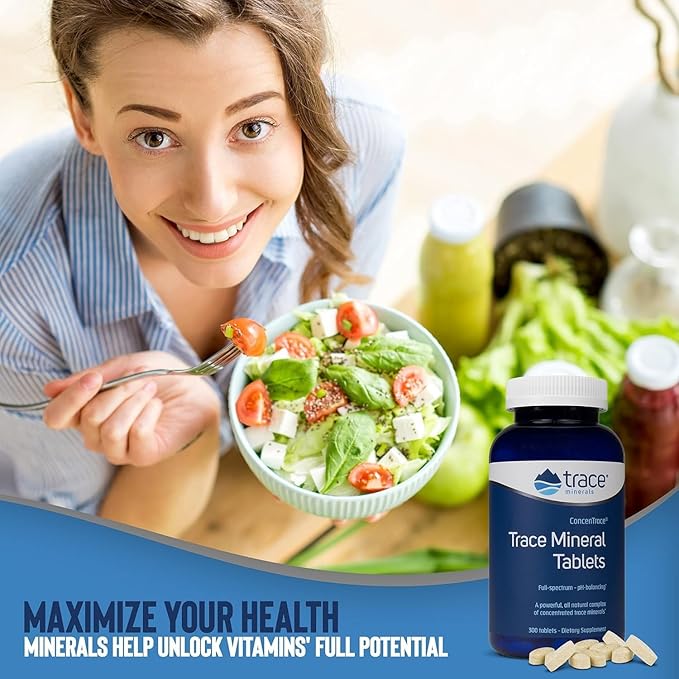 Trace Minerals ConcenTrace Trace Minerals Tablets - Daily Supplement for Overall Wellness - Natural Energy, Bone Strength, Healthy Connective Tissue & Immune System Support - 300 Count (100 Servings)