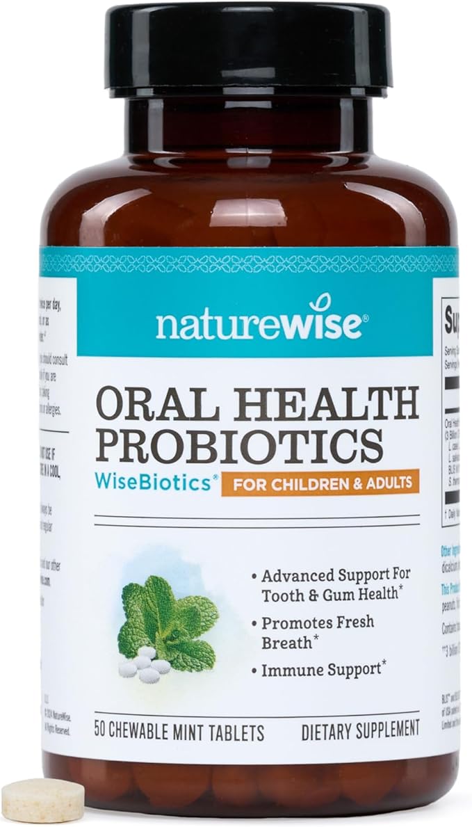 NatureWise Oral Probiotics for Mouth Bad Breath-Chewable Sugar-Free Mint-Lactobacillus reuteri Chewable-Oral Probiotics for Kids&Adults-Non-GMO USA Manufactured-[60-Day Supply],60 Count (Pack of 2)