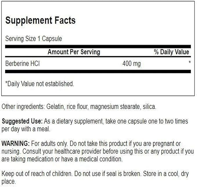 Swanson Berberine HCl Cardiovascular and Metabolic Health Supplement for Health-Conscious Adults - Non-GMO, Vegan, Gluten-Free (60 Vegan Capsules, 400 mg Each, 2 Pack)
