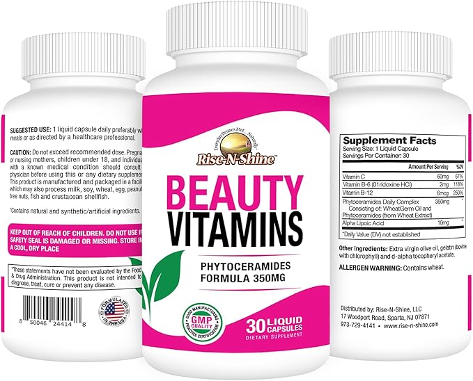 Rise-N-Shine Beauty Vitamins - with Phytoceramides to Support Hydrated, Glowing, Youthful-Looking Skin 30 Day Supply