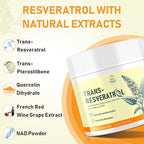 Trans-Resveratrol Powder Supplement with Red Wine Extract, Quercetin, Pterostilbene & NAD, 4.23 OZ, 30-Day Supply