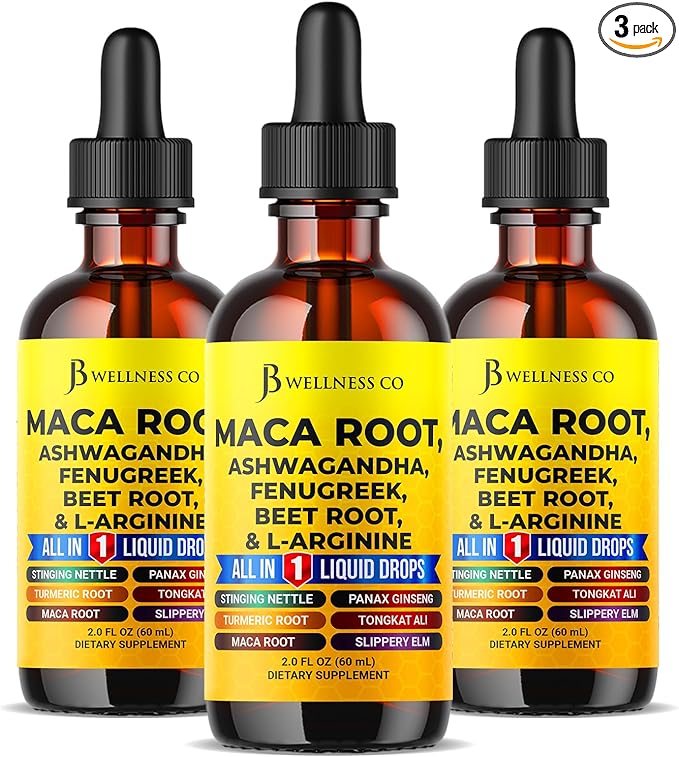 Organic Maca Root Liquid Drops with Ashwagandha, Nettle, Fenugreek, Beet Root and L-Arginine Liquid Multivitamin for Women and Men - 6oz
