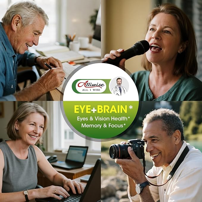 Eye + Brain Supplements for Memory and Focus, Lutein 40mg, Zeaxanthin, Astaxanthin, Bilberry, Lion’s Mane, Bacopa Monnieri, Ginkgo Biloba, 14 in 1 Eye Vitamins for Adults & Seniors 120 Capsules