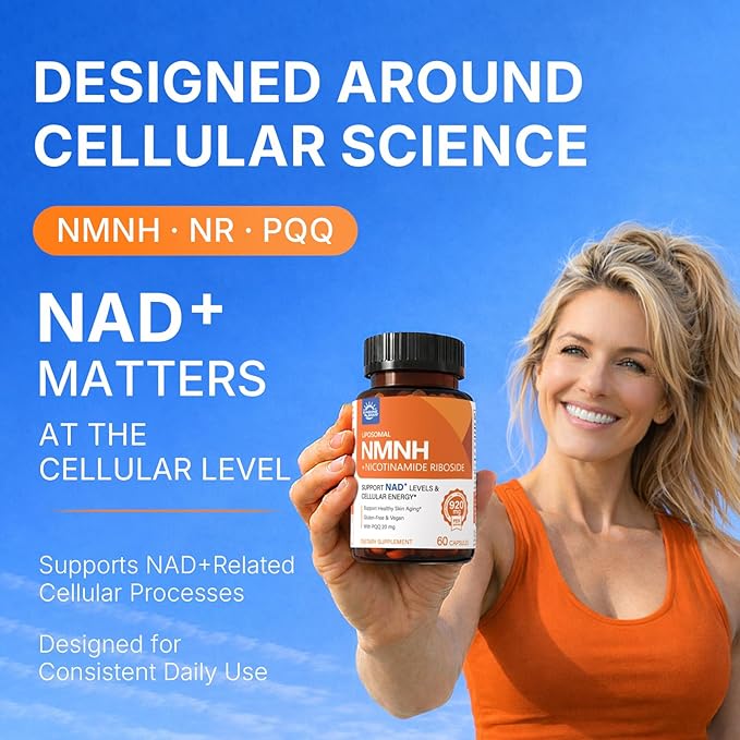 Sunshine & Rain Steady Energy Without Caffeine Crashes – Liposomal NMNH + NR + PQQ NAD⁺ Support Capsules for Cellular Energy, Focus & Healthy Aging | 180 Capsules