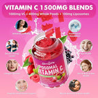 Liposomal Vitamin C 1000mg Gummies for Adults Kids, 1500mg Chewable Vitamin C w/Iron, Zinc & Elderberry - Immune Support & Energy, Collagen Booster, Raspberry, 60 Count