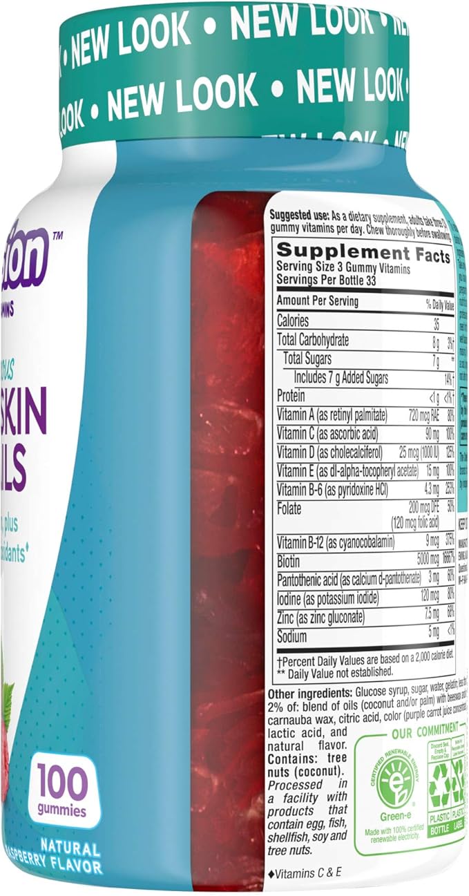 Vitafusion Gorgeous Hair, Skin Nails Multivitamin Gummy Vitamins, Plus Biotin and Antioxidant Vitamins CE, Raspberry Flavor, from America’s,100ct (33 Day Supply) (Pack of 2)
