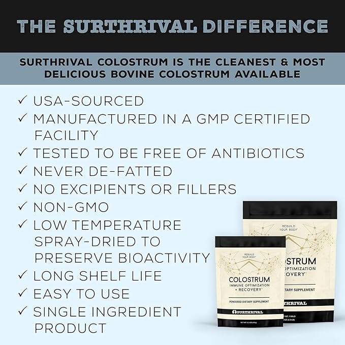 Surthrival: Colostrum Powder (1 Kilo, 2.2lbs), Immune Optimization & Recovery, Powdered Dietary Supplement, Gut Health, Immune Support, Keto Friendly