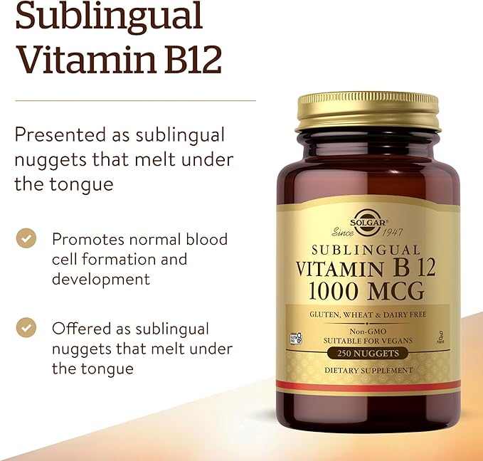 Solgar Vitamin B12 1000 mcg,250 Nuggets-Supports Production of Energy,Red Blood Cells-Healthy Nervous System-Promotes Cardiovascular Health-Vitamin B-Non-GMO,Gluten Free-250 Servings,(Pack of 2)
