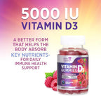 Vitamin D3 Gummies 125 mcg (5000 IU) Per Serving - 3X Strength Immune Support & Bone Support, Vitamin D Gummy Dietary Supplement, Nature's Berry D Vitamin Supplement, Raspberry Flavored - 60 Gummies