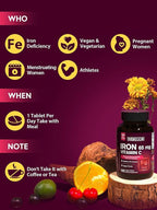 Iron Supplement for Women Men, High Potency Iron 65mg with Vitamin C 250mg, Stomach Friendly Iron Pills for Red Blood Cell & Immune Support, Vegan, Non-GMO & Gluten Free, 180 Tablets