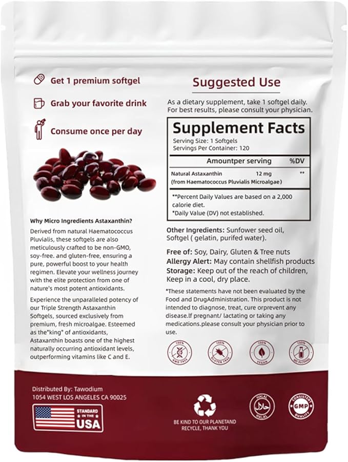 Astaxanthin 12mg, Triple Strength Skin Vitamins for Women with Antioxidant Activity,Supports Immune, Skin, Eye & Joint Health,Promote Internal Circulation,Chocolate Flavor,120 Servings