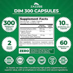 Zazzee DIM 300 mg Per Capsule, 60 Count, Plus 10 mg BioPerine, Estrogen Balance, Hormonal Acne, Menopause Support, Hormonal Balance, Diindolylmethane, Vegan, All-Natural, Non-GMO, Made in The USA