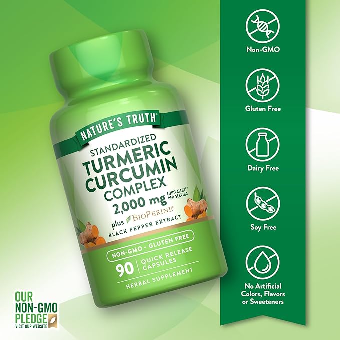 Nature's Truth Turmeric Curcumin Capsules | 90 Count | with 95% Standardized Curcuminoids and Bioperine | Non-GMO and Gluten Free Supplement