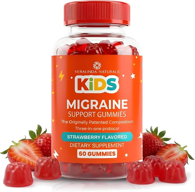 Kids Migraine Gummies – Original Triple Protocol Formula, 60 Gummies with Magnesium, Riboflavin B2 & Feverfew – Natural Brain Health Supplement for Migraine Wellness Support for Children