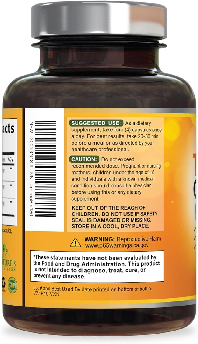 Turmeric Curcumin Supplement - 2400mg Organic Turmeric Per Serving - 95% Curcuminoids & BioPerine Black Pepper Extract for Best Absorption - Natural Vegan Joint Support, Bottled in USA - 180 Capsules