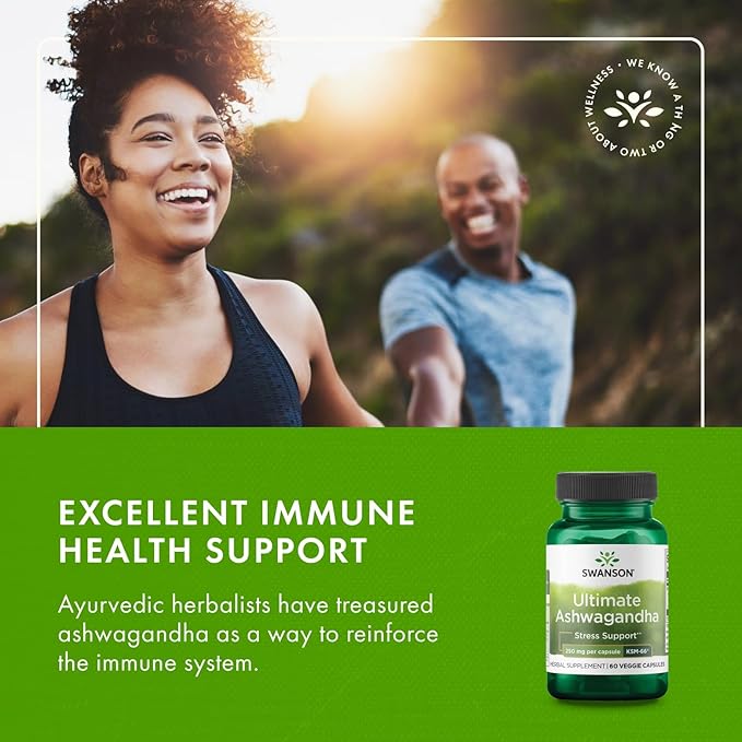 Swanson Ultimate Ashwagandha KSM-66 - Herbal Supplement Supporting Healthy Stress Levels & Relaxation - Natural Formula to Promote a Calm & Relaxed Mindset - (60 Veggie Capsules, 250mg Each) (2 Pack)