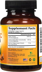 Turmeric Curcumin Supplement - 2400mg Organic Turmeric Per Serving - 95% Curcuminoids & BioPerine Black Pepper Extract for Best Absorption - Natural Vegan Joint Support - Bottled in USA - 60 Capsules