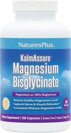 NaturesPlus KalmAssure Magnesium Bisglycinate - 180 Capsules - Supports Nerve & Muscle Relaxation - Formulated Without Magnesium Oxide - 60 Servings