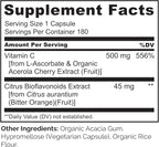 NATURELO Vitamin C with Organic Acerola Cherry Extract and Citrus Bioflavonoids - Vegan Supplement - Immune Support - 500 mg VIT C per Cap - Non-GMO - 180 Capsules