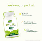 Psyllium Husk Capsules with Probiotics 100 Million CFUs, Fiber Supplement for Digestive and Gut Support, 200 Count, Plant-Based Natural Fiber