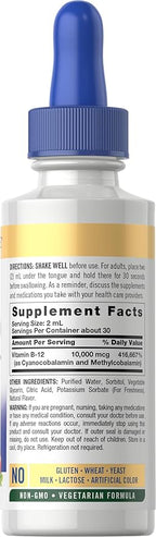 Carlyle Vitamin B12 Sublingual Liquid Drops | 10,000mcg | 2 fl oz | Vegetarian, Non-GMO, Gluten Free