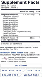 1MD Nutrition Complete Probiotics Platinum - w/Prebiotics and Probiotics for Digestive Health - Probiotic Supplement for Women & Men - More Than 50 Billion Live CFU 11 Strains Dairy-Free - 30 Caps