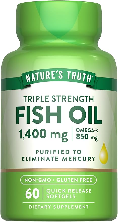 Nature's Truth Triple Strength Fish Oil 1400 mg | 850 mg Omega-3 | 60 Softgels | Non-GMO & Gluten Free