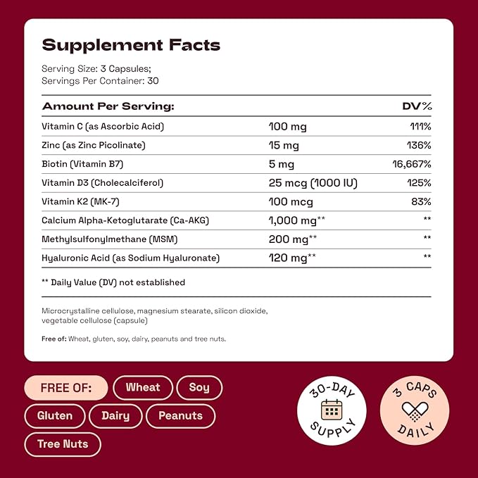 Hair Skin and Nails Vitamins for Women – Biotin Collagen Hair Supplement | Hyaluronic Acid | Calcium AKG | MSM | Vitamin C & Vitamin D3 K2 – Hair Growth Vitamins for Women – 180 Caps (2 Pack)