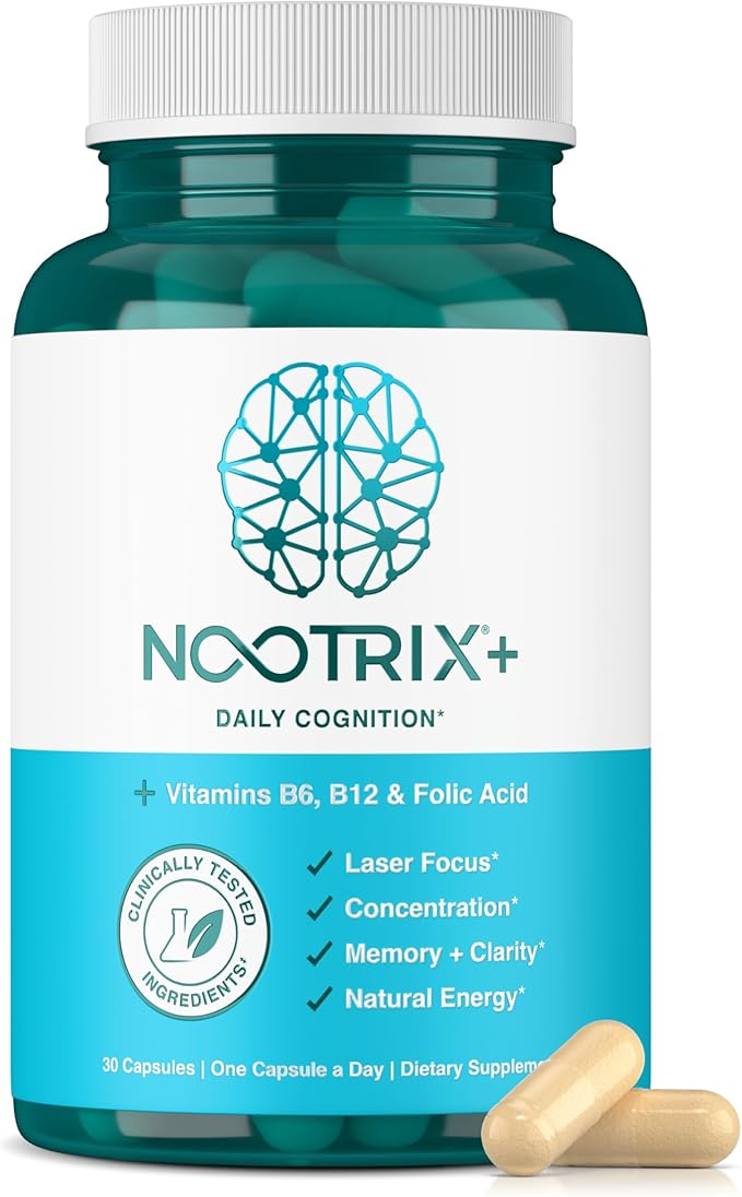 Nootrix Brain Plus Nootropic Supplement | Supports Memory, Mental Focus, Cognitive Health & Energy | Promotes Healthy Mood & Brain Function | Vitamin B1, Vitamin B6 & Vitamin B12 | 30 Capsules