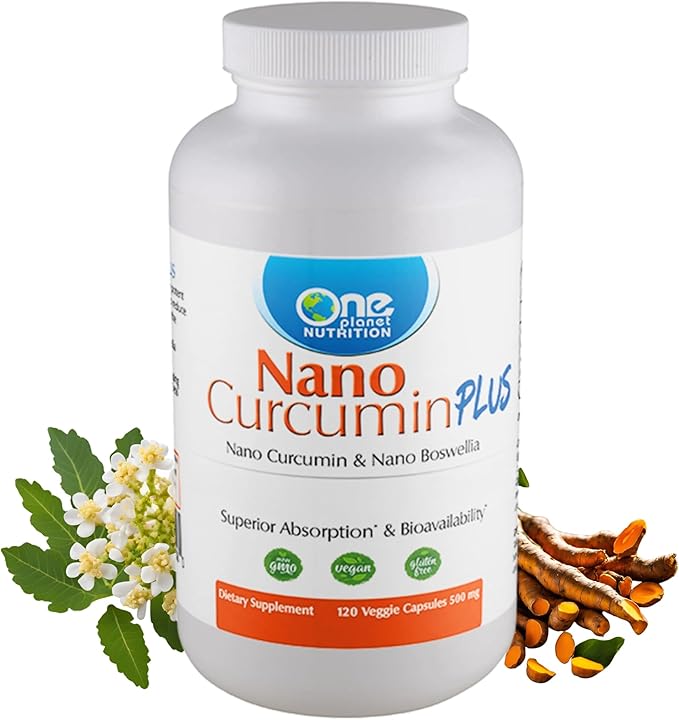 One Planet Nutrition Nano Curcumin Plus 500 mg Veggie Capsules (120 Servings), Nano Curcumin with Boswellia for High Absorption, Supports Joint & Immune Health, Non-GMO, Vegan, Gluten-Free