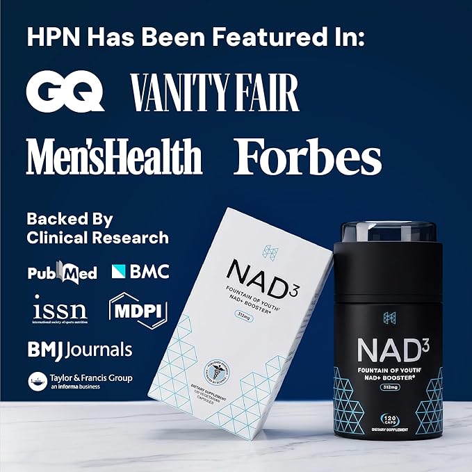 HPN NAD3 Clinical NAD+ Booster, Cellular Health & Natural Energy - NAD Supplement for Healthy Aging, Metabolic Support, NRF2 & Longevity, Nicotinamide Riboside & NMN Alternative, 120ct, 60-Day Supply