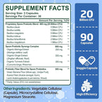 Spore Probiotic, 90 Capsules - Bacillus Subtilis Spore Based Probiotic for Women & Men, 20 Billion CFU Probiotics for Digestive Health, Daily Gut Health & Immune Support, Vegan & Shelf Stable