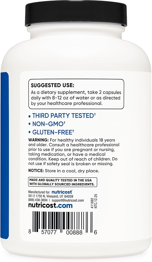 Nutricost HMB (Beta-Hydroxy Beta-Methylbutyrate) 1000mg (240 Capsules) - 500mg Per Capsule, 120 Servings - Gluten Free and Non-GMO