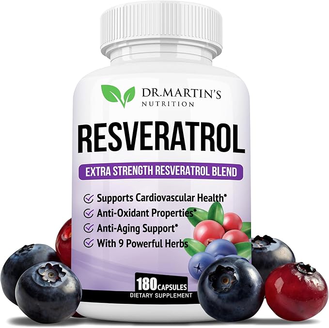 Extra Strength Resveratrol 1568mg - 180 Capsules - 3 Months Supply | Antioxidant Supplement | Natural Trans-Resveratrol Pills | for Anti-Aging, Heart Health, Immune System & Brain Function
