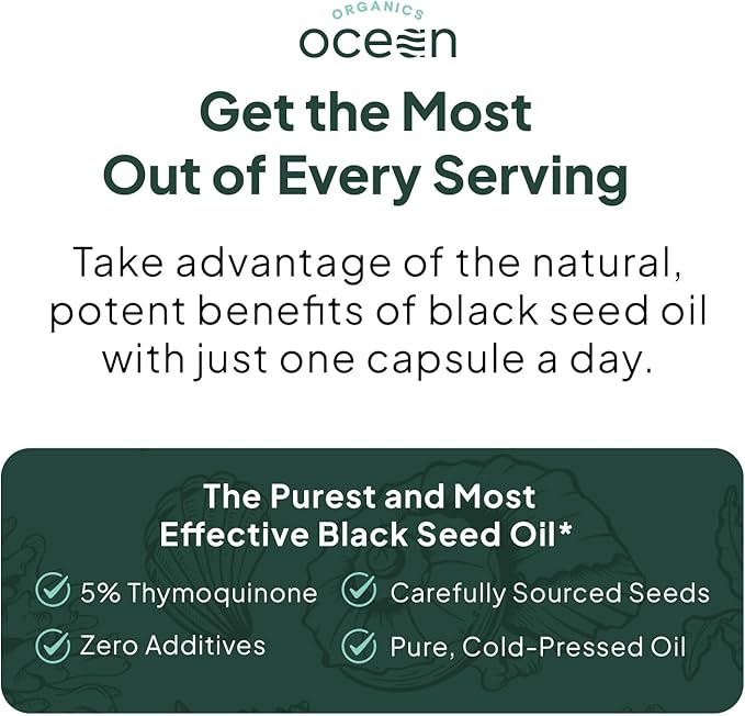 Organics Ocean Better Black Seed Oil Cold Pressed - Pure Nigella Sativa Oil for Immune Support - 5% Thymoquinone - Support Memory, Vitality, and Cellular Health - 3 Pack Bulk Supply
