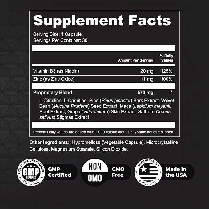 Garaherb – Daily Botanical Supplement with L-Citrulline, Maca, Velvet Bean, Pine Bark & Zinc – Natural Non-GMO Stimulant-Free Formula – Made in USA – 30 Capsules, 2 Month Supply